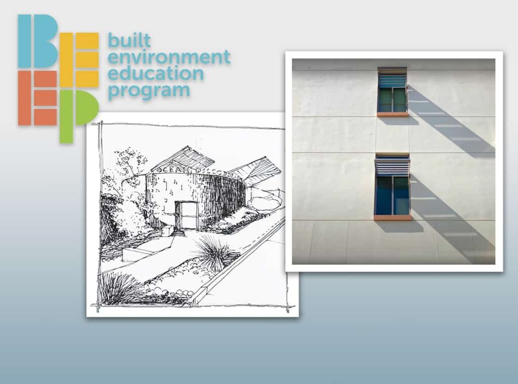 pencil sketch of a building of architectural interest positioned next to a photograph of a building wall with two windows. The BEEP logo is overlayed on the image.