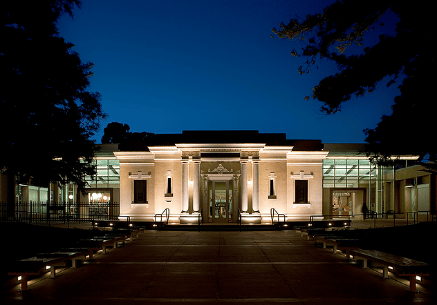 The exterior of the Coronado Library at night